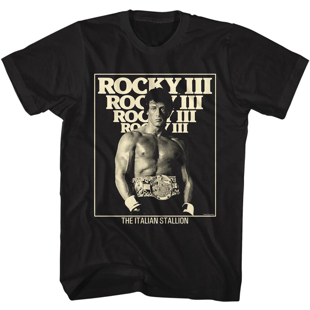 Rocky Balboa T-Shirt Movie III The Italian Stallion Champion Belt Black Cotton Unisex T-Shirt S