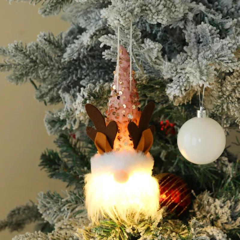 Christmas Party Decoration Supplies Sequins with Lights Doll Christmas Glowing Doll Pendant Fashion Accessories