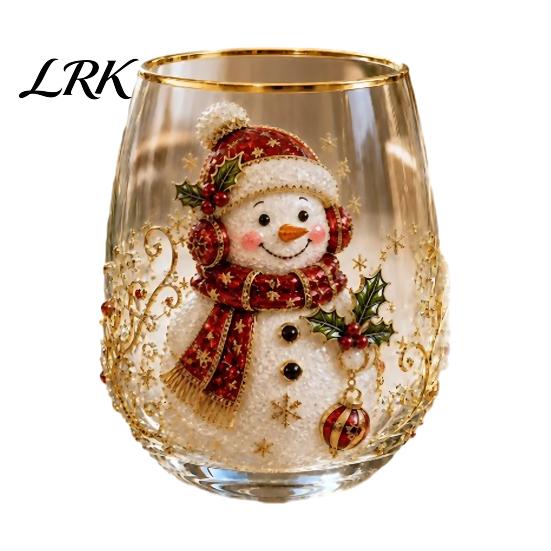Bicchiere Decorativo Invernale 330ML Tazza d'Acqua Natalizia, Motivo Ghirlanda/Babbo Natale/Alce/Calze/Pupazzo di Neve Bicchiere Decorativo Festivo con Tema Vino, Caffè,