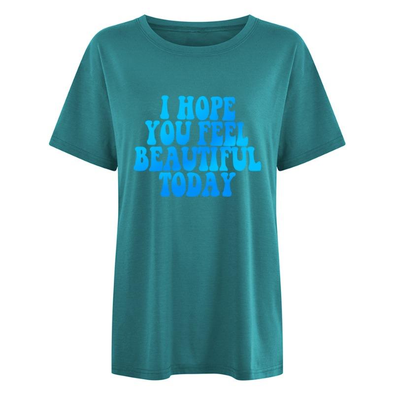 

Весна-лето с надписью I HOPE YOU FEEL Pattern Printed Womens Loose Casual Round Neck Pure Cotton Short Sleeves Football Womens 3XL сапфир синий