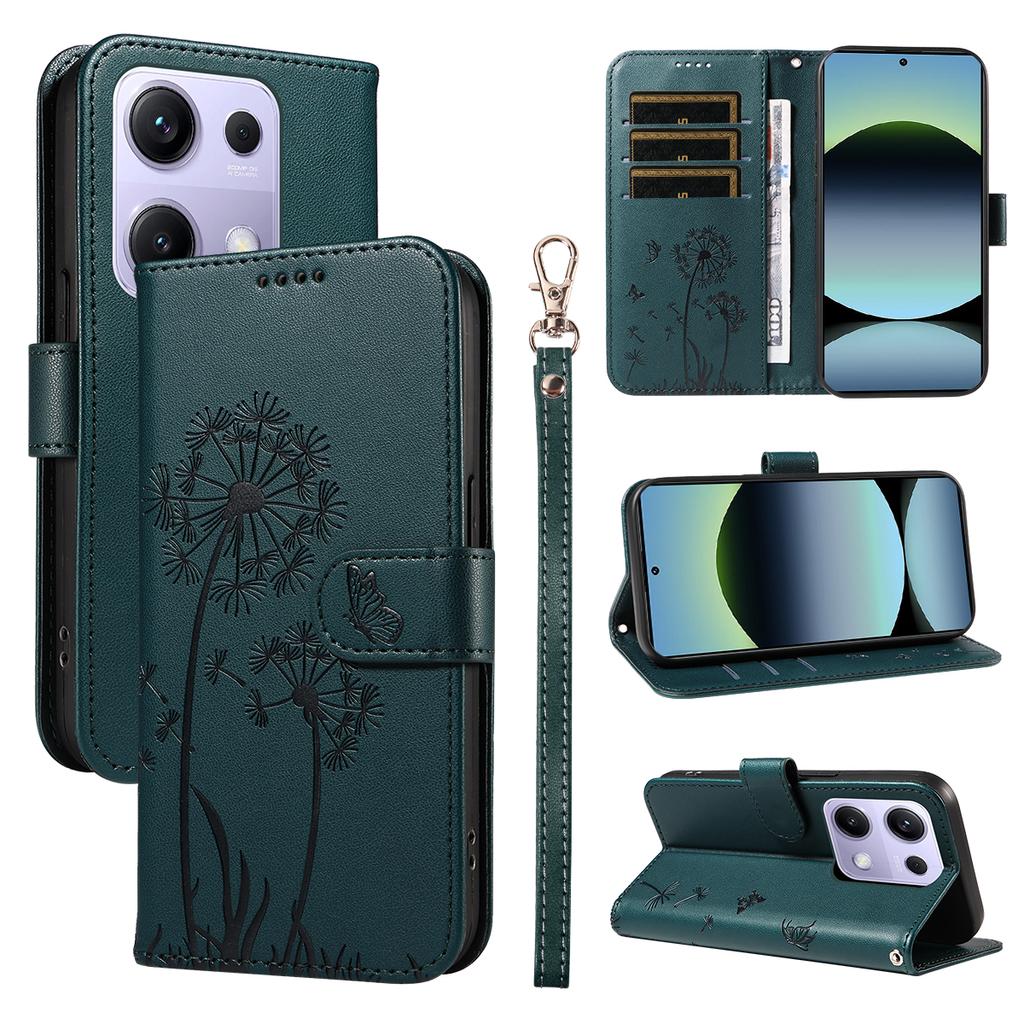 For Xiaomi Poco M6 Pro 4G/Xiaomi Redmi Note 14S 4G/Xiaomi Redmi Note 13 Pro 4G Leather Wallet Case with Strap Dandelion Imprint Phone Stand Cover