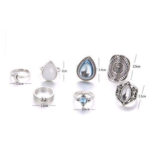 7 bucăți/set femei retro artificiale opal picătură de apă lună deget inel bijuterii