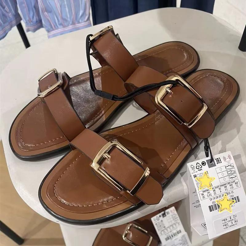 Fashion Fashion Round Toe Roman Buckle Flat Slippers Women Comfort Casual Flip Flops Summer Lightweight Outdoor Beach Sandalias De Mujer