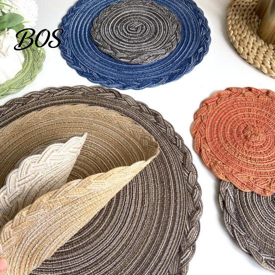 Ramie Fiber Placemat 12 Inch Round Placemats, Polyester Woven Braided Place Mats, Washable Heat Resistant Circle Dining Table Mats for Kitchen