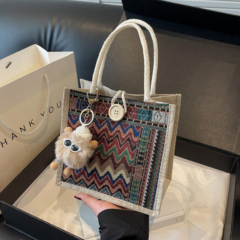 Tragbare Bento-Tasche Lässige Tragetasche für Damen Ethnischer Stil Pendler-Handtasche Einfache Große Kapazität Einkaufstasche Geschenke