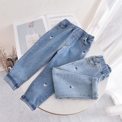 Girls Embroide Jeans Spring Baby Girl Casual Slim Jeans Autumn Kids Blue Long Pants Trousers Children's Clothes