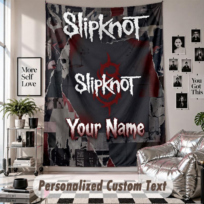 Wall Hanging Tapestry With Custom Name & Text, Slipknot Decorative Tapestry For Bedroom