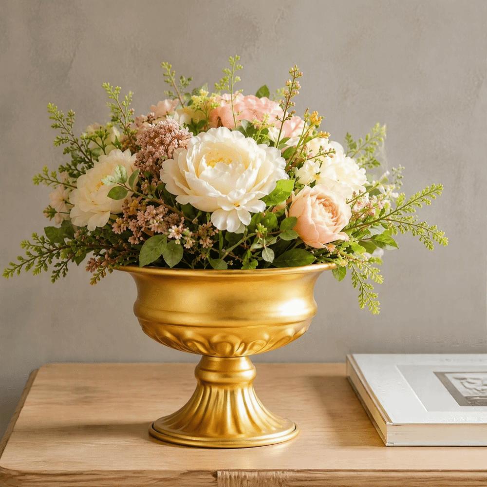 High-footed Design Metal Vase Metal Material Flower Pot Retro Urn-shaped Vase  Home Decor
