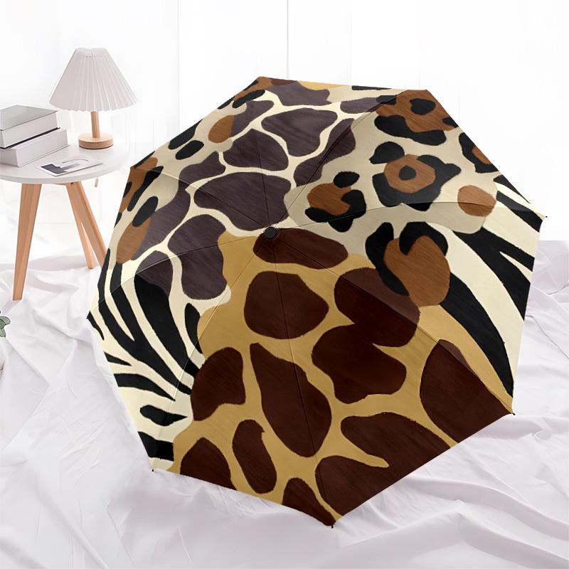 1pc Leopard print Automatic Opening/Closing Folding Umbrella with 8 Ribs,Portable Sunshade Umbrella Birthday and Holiday gifts yy251231084