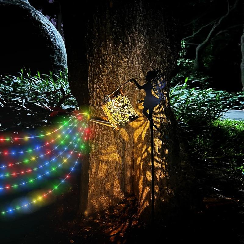 Verzauberte Solar-Feenlampe für Außen, skurriles Design mit Eisenkessel, mit automatischem Dämmerungssensor, IP65 Gartenleuchte für den Weg