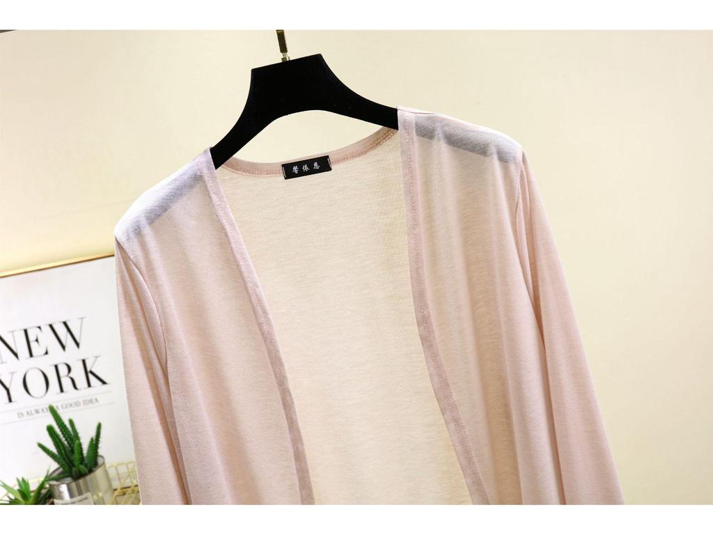 Dámský lehký kardiganový šál s dlouhým rukávem na jaro/léto 2025 - Slim pletená klimatizační bunda