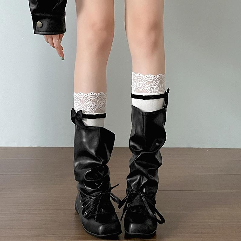 Vintage Flats Women Western Cowboy Boots Fashion Ladies Square Toe Pleated Knight Mid Calf Booties