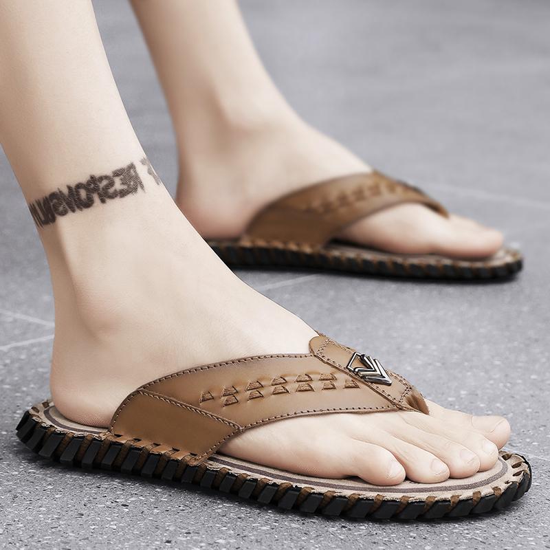 

Мужские шлепанцы на плоской подошве, очень широкие сандалии для отдыха на пляже, повседневные мягкие кожаные шлепанцы для ходьбы, большие размеры 46 хаки