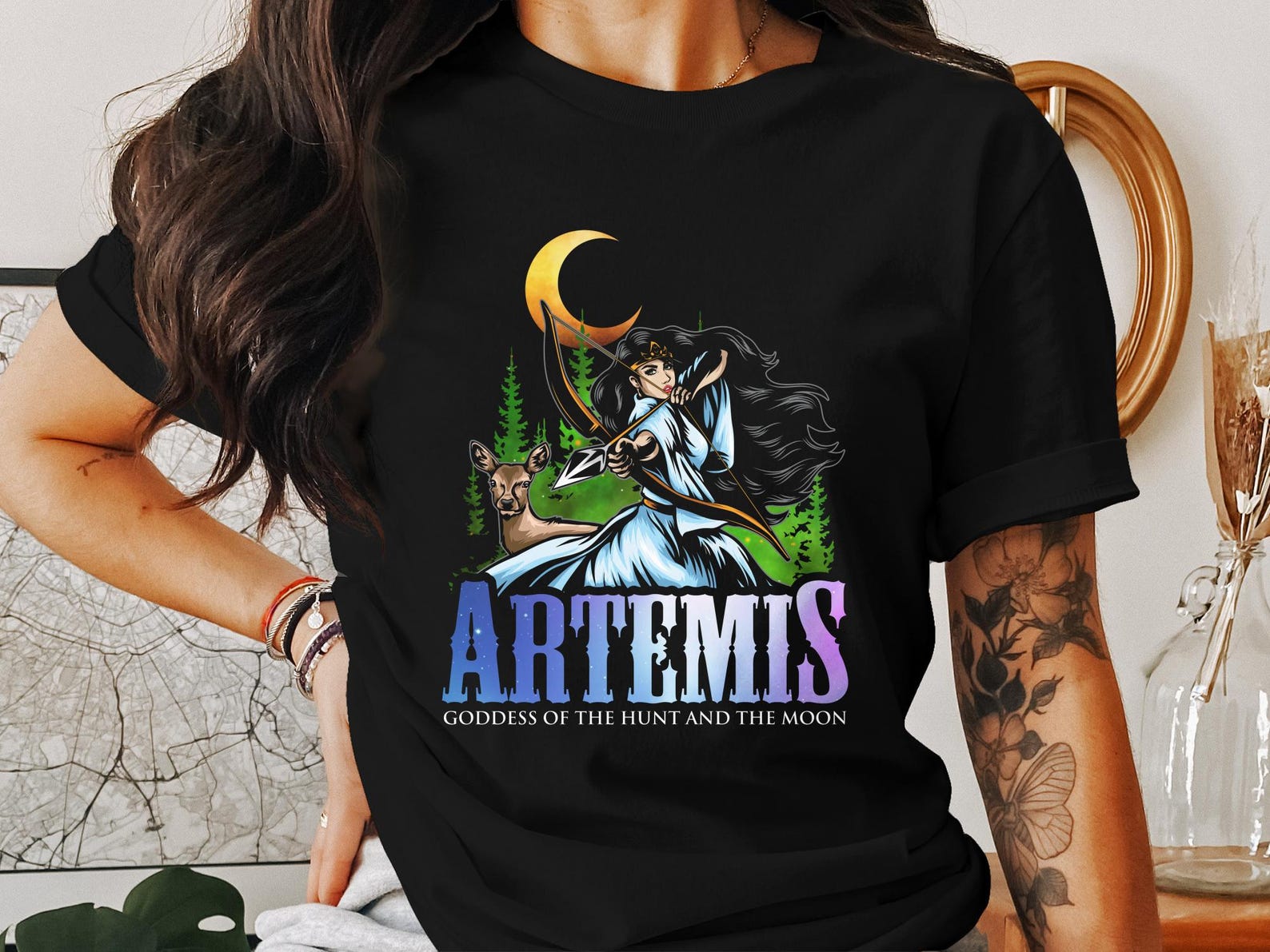 Artemis Goddess of the Hunt T-Shirt, Greek Mythology Deity Apparel, Ancient Greek Religion Tee, History Lover Gift, Greek Gods M