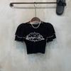 C S In The Room Ima Shoulder Pad letterIng Frill Crop Short Sleeve Knit 3Color C