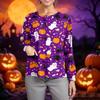 Women's Casual Long Sleeve Single Breasted Cardigan Halloween Print Medical Scrub Top Button Down Pullover Shirt