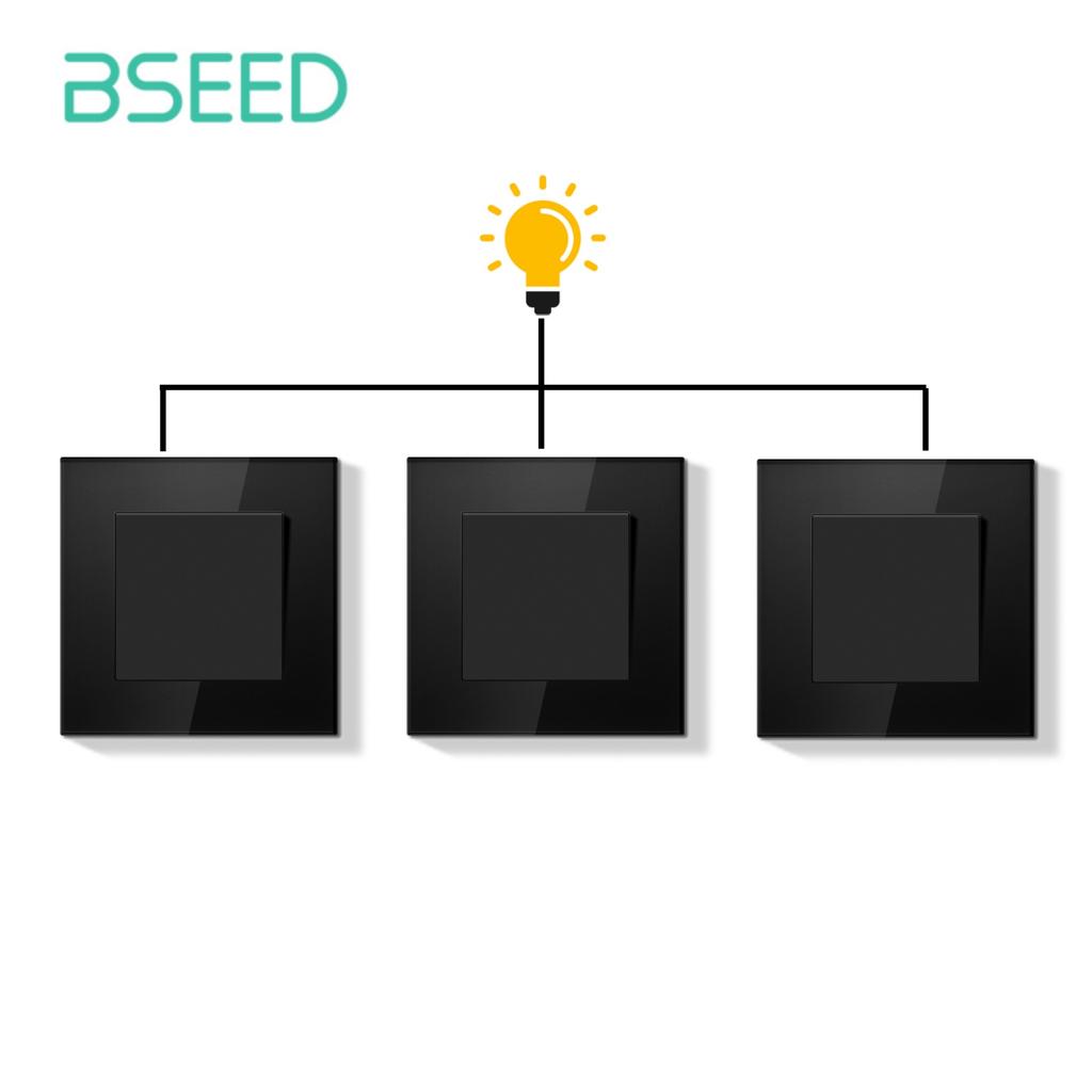 BSEED 1Gang 3Way Mechanical Light Switches For Stairs Hallway Corridor 10A Glass Frame 1/3pieces 86mm*86mm E Series