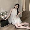 Super Fairy Camellia Lace Halterneck Sleeveless Off-shoulder Loose Sweet Age-reducing Dress Sexy Pure Desire Socialite Short Skirt