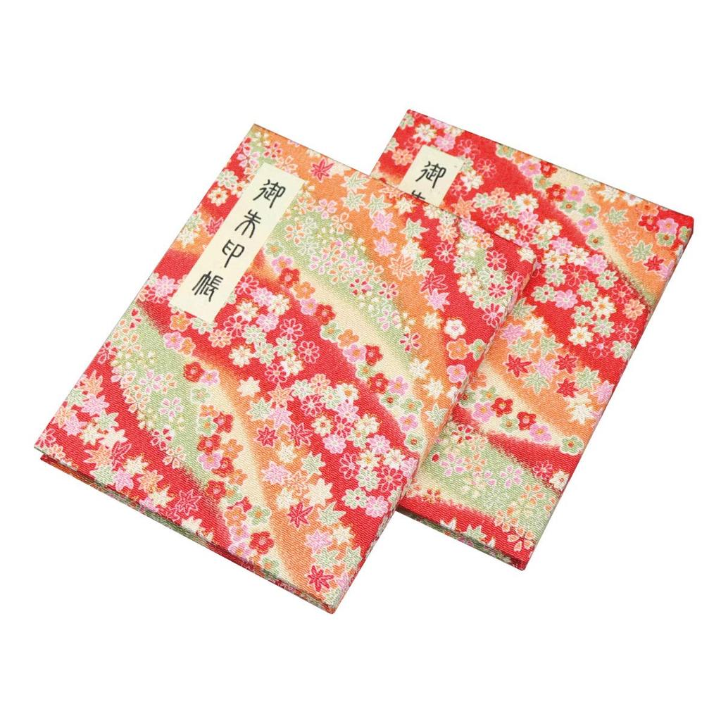 60-page Goshuincho (stamp Book) with Vinyl Cover and Original Hotokudo Bookmark. Chirimen (crepe) Red.