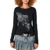Women's Long Sleeves T-Shirts Fashion Wing Print Round Neck Casual Fall Pullover Tops