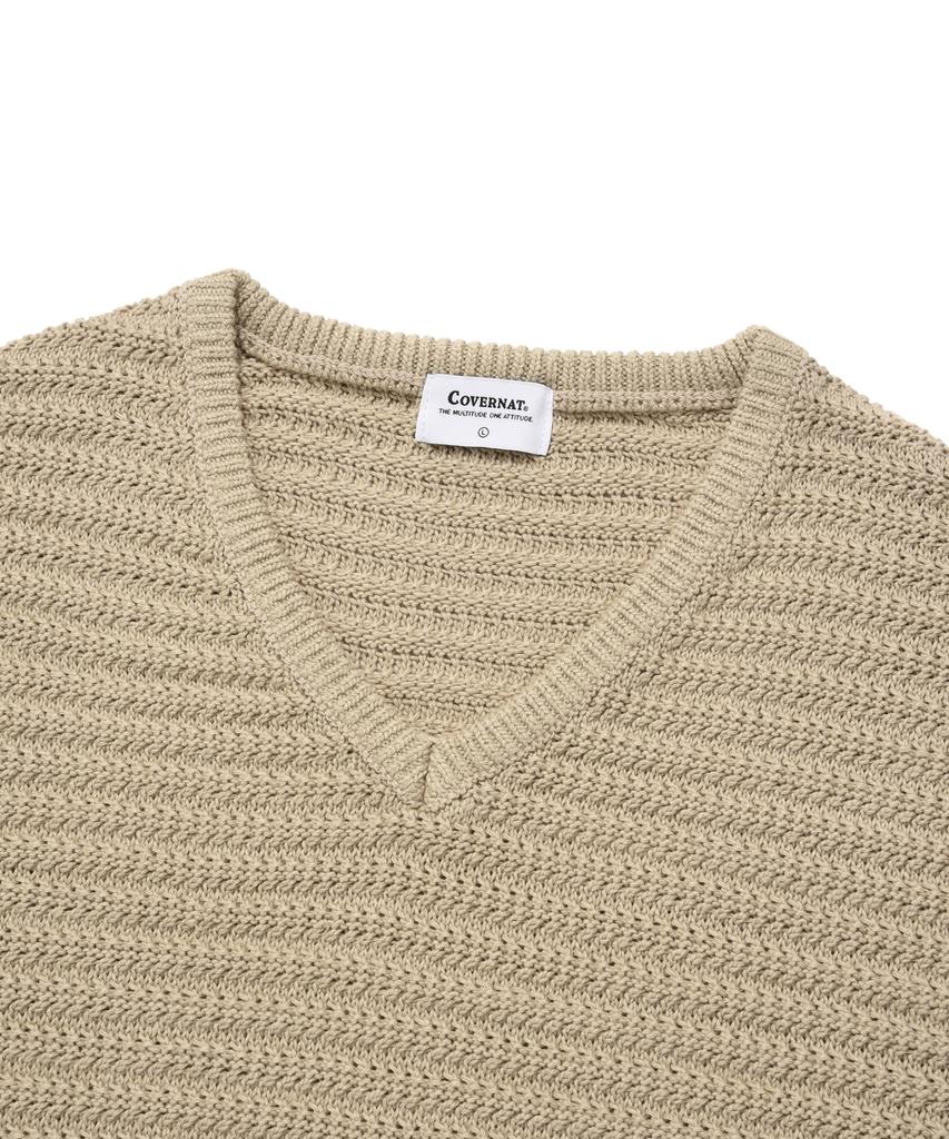 Covernat V-Neck Knit Vest Beige