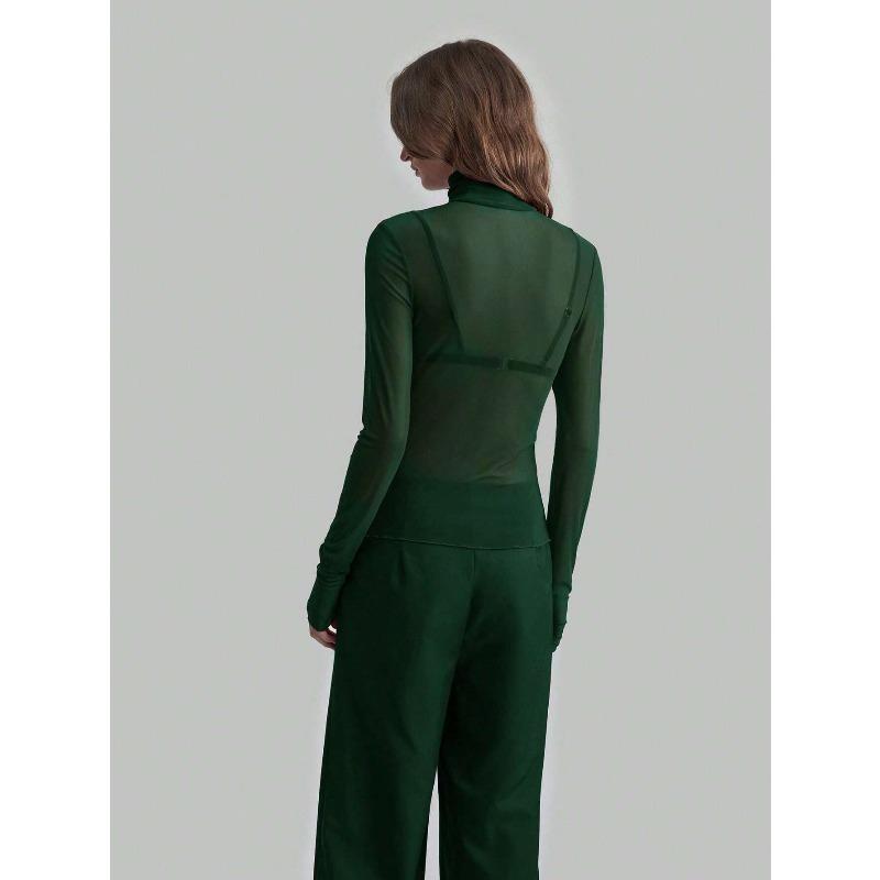 DAFIFY Women's Fashion Casual Spring Autumn Solid Color Print Long Sleeve High Neck Blouses & Shirts