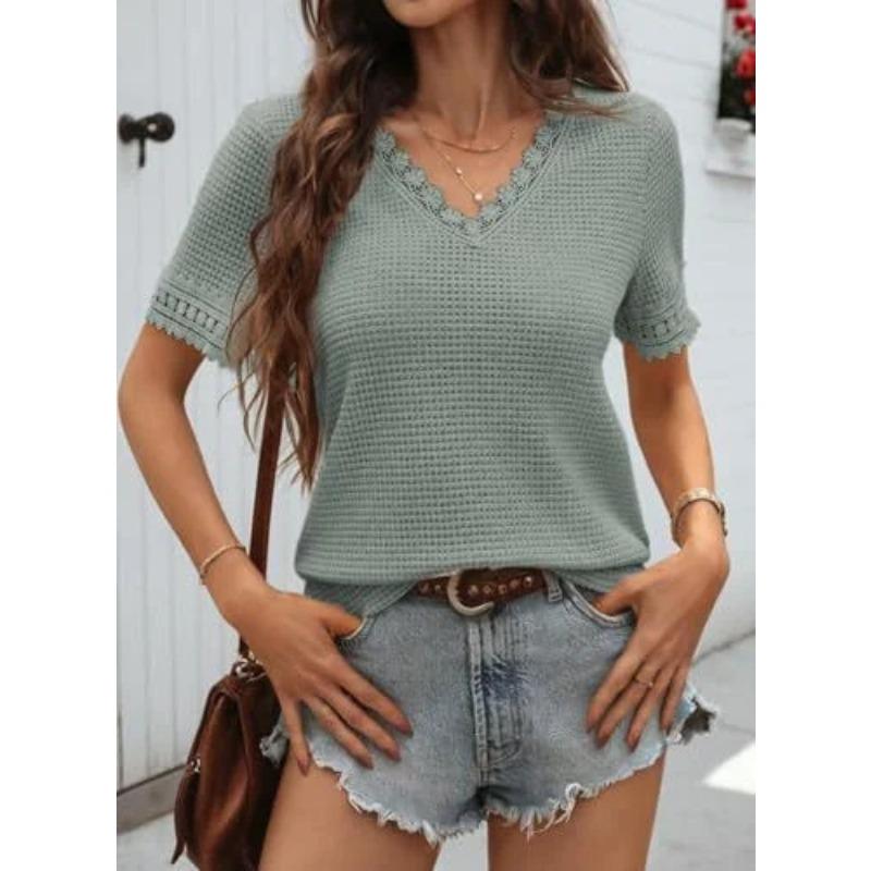 JPNTKY Women's Fashion Casual V-Neck Short Sleeve Blouses & Shirts