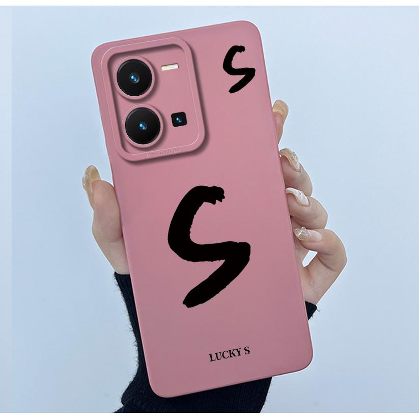 For Vivo Y35 Case Cute Initial Letters Soft Liquid Silicone Back Cover For Vivo Y 35 4G Funda Anti Drop Phone Protector Coque