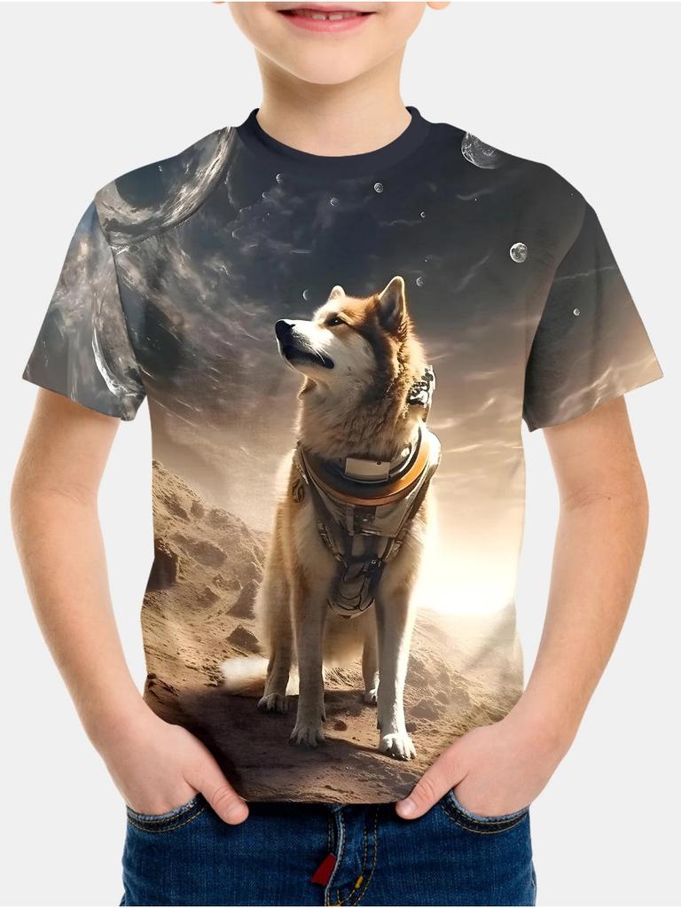 Summer Animal Wolf Pattern 3D Printe Children's Tops Boy's Round Neck Casual Short Sleeve Comfortable Kids Clothes T Shirt