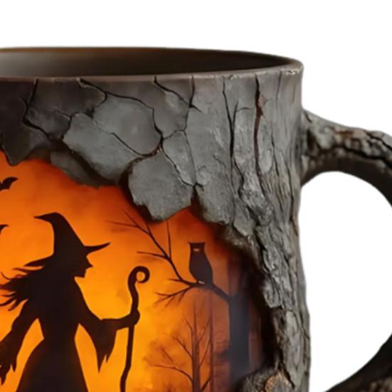 Yousheng Vintage Coffee Mugs Mystical Witch Bark Texture Mug Halloween Campfire Cup Outdoor Adventure Gift for Hikers Nature Lovers