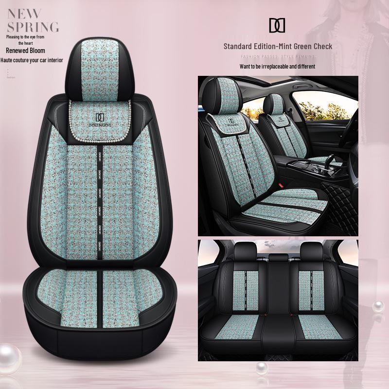 Seamless Full Coverage Linen Car Seat Cushion - Four Seasons Little Fragrant Style Cover