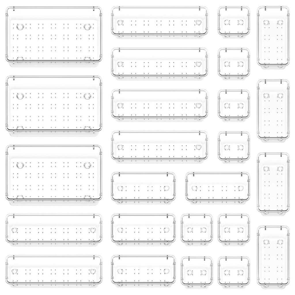 [Clear Plastic | Organizer] 25pcs Clear Plastic Drawer Organizer 4 Sizes Vanity Drawer Dividers Storage Separation Bins for Make Up Kitchen Utensils