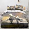 Airplane King Queen Full Duvet Cover Vintage Fighter Bedding Set for Kids Teens Adults Sky Clouds Grey 2/3pcs Soft Quilt Cover