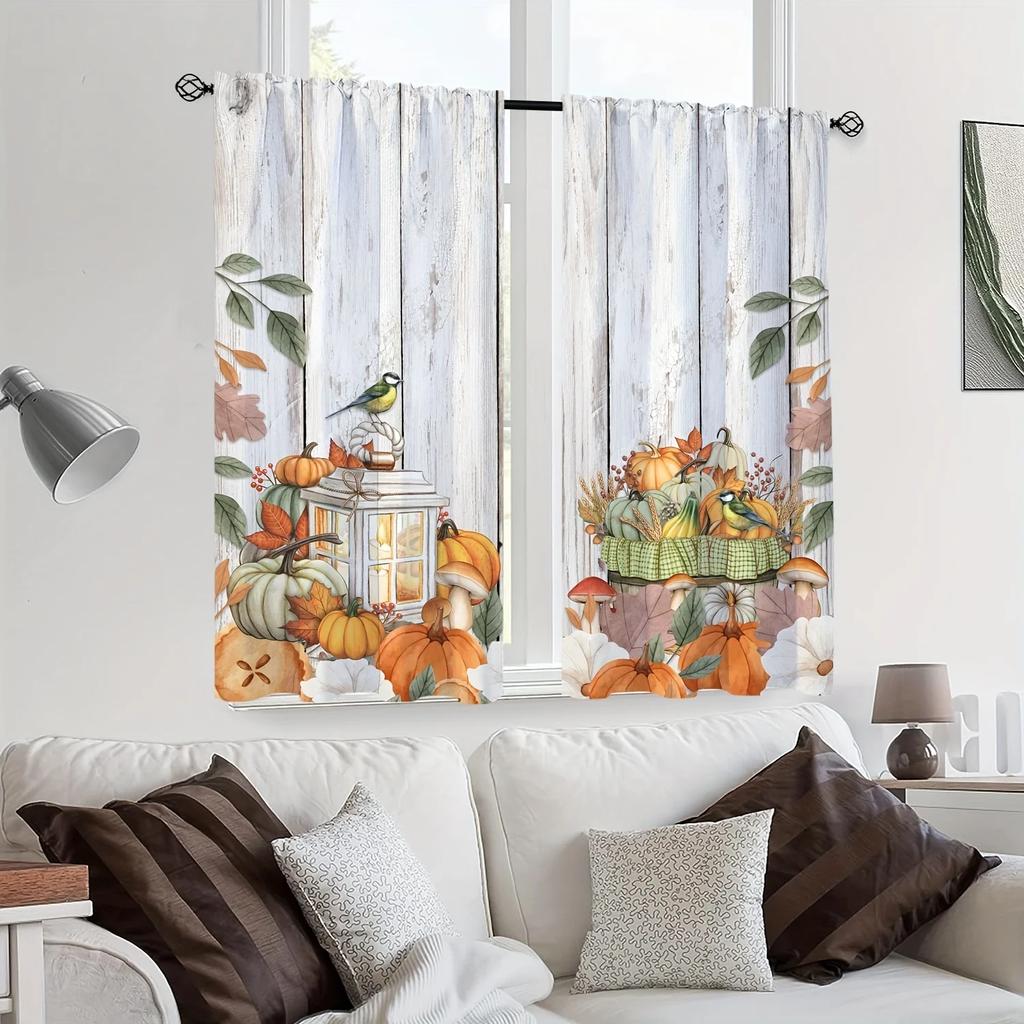 2 Stück Bauernhaus Kürbisse Rustikal Herbst Ahornblatt Pflanzen Heim Wohnzimmer Küche Dekoration Vorhänge Arbeitszimmer Esszimmer Schattentuch
