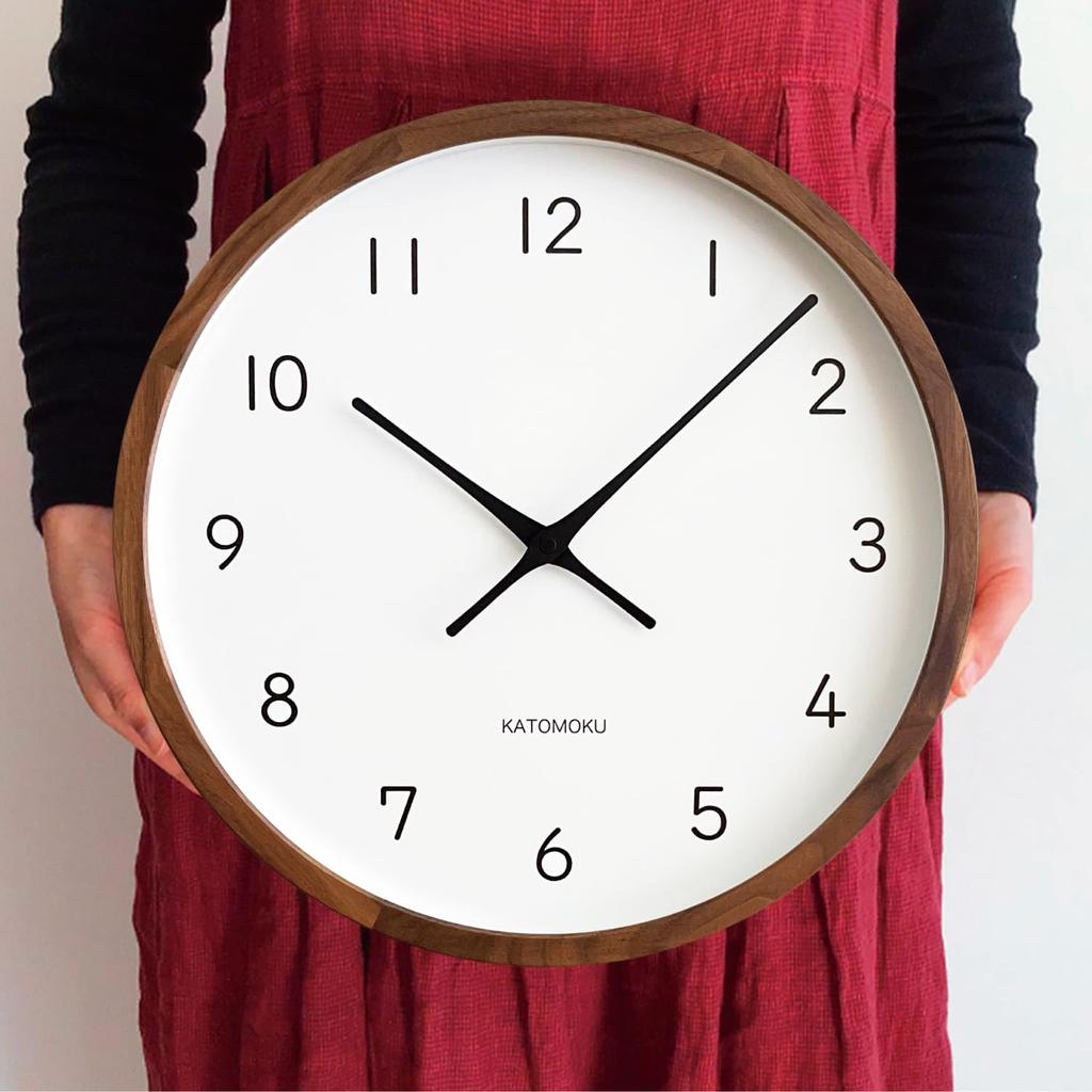 KATOMOKU muku Uhr 13 LL Walnuss km-139WA Wanduhr mit schleichender Sekunde, 38,2 cm Durchmesser (Quarzuhr)