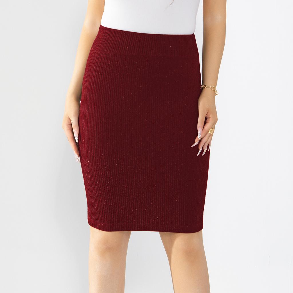 Women High Waist Bodycon Midi Skirt Sparkly Glitter Ribbed Casual Slim Fit Party Skirt