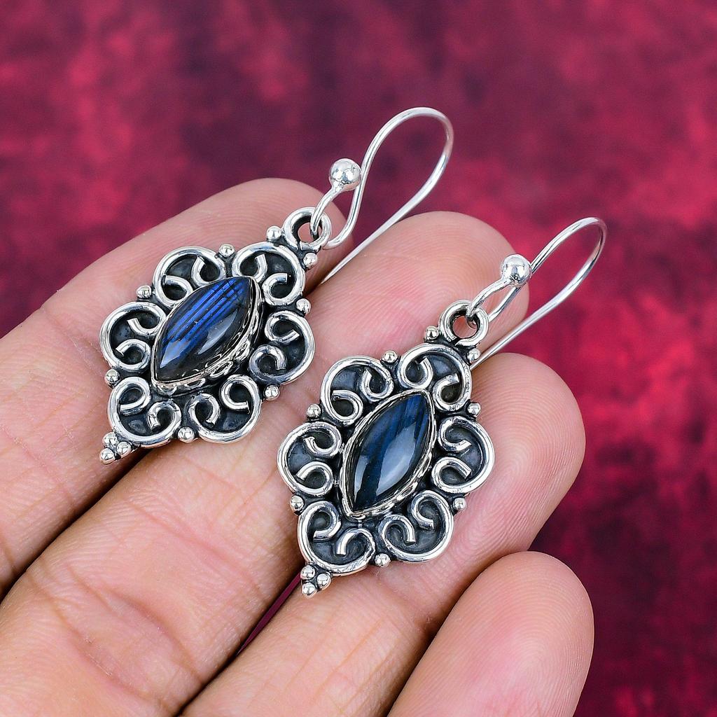 Labradorite 925 Solid Sterling Silver Earrings, Handmade Gemstone Earrings Jewelry, Gifts For Wife Brand New Earrings