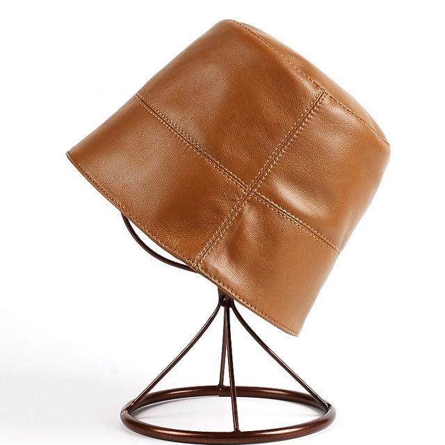 Japanese Niche Designer Retro Genuine Leather Women Bucket Hat Lady Candy Color Fisherman Gorro Man Cover Face Street Basin Cap