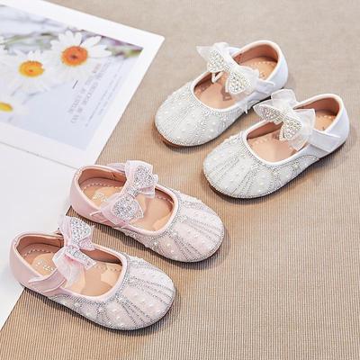 Girls' Shiny Rhinestone Mesh Bow Princess Shoes - Spring 2025 Collection