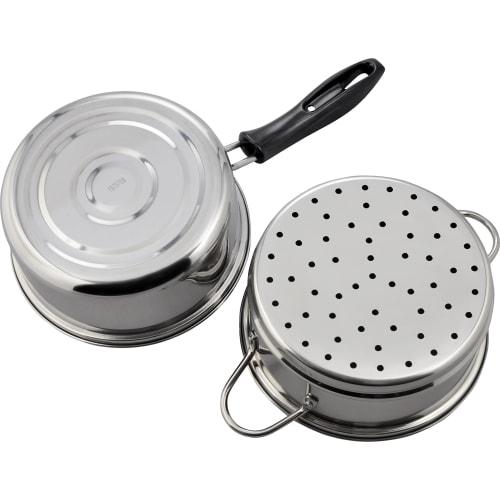 Wahei Freiz NR-7732 Edelstahl-Kochtopf mit zweistöckigem Dämpfeinsatz, 18cm, Induktionsgeeignet