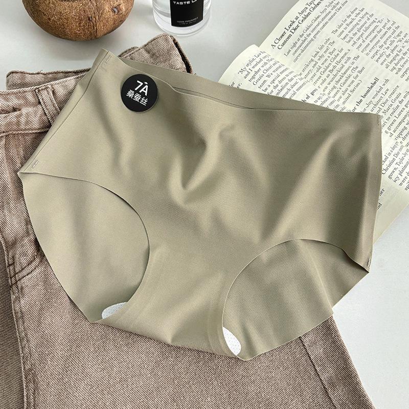 7A Mulberry Silk Antibacterial Seamless Mid-Waist Panties for Women - Simple Morandi Solid Color
