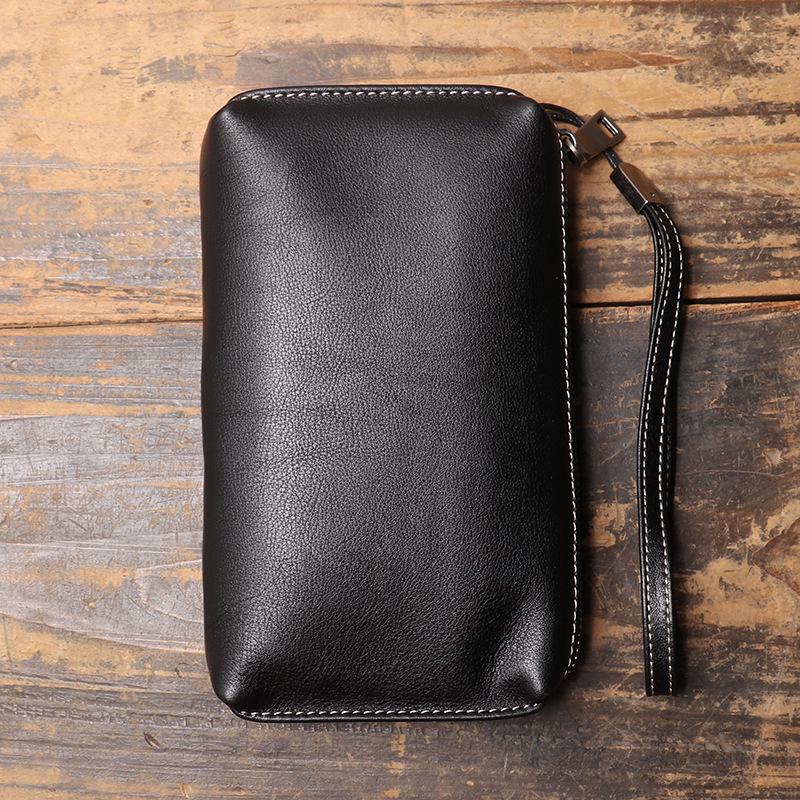 Men s Genuine Leather Soft Clutch Bag - Long Zipper Wallet, Cowhide First Layer, Handheld Casual