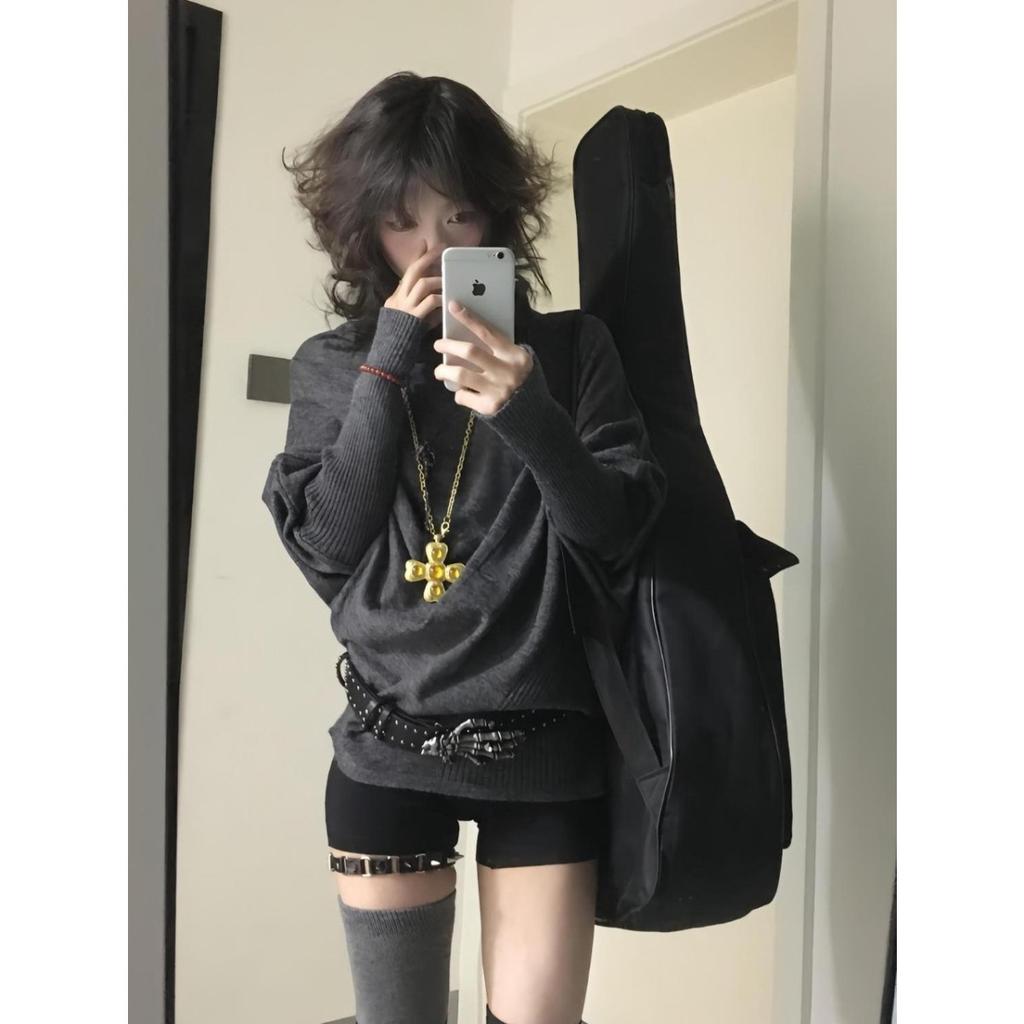 VAYLA 2000s Korean Fashion Slim Batwing Sleeve Autumn Sweaters Y2k Pure Color Subculture Casual Long Sleeve Pullovers Sweaters Chic