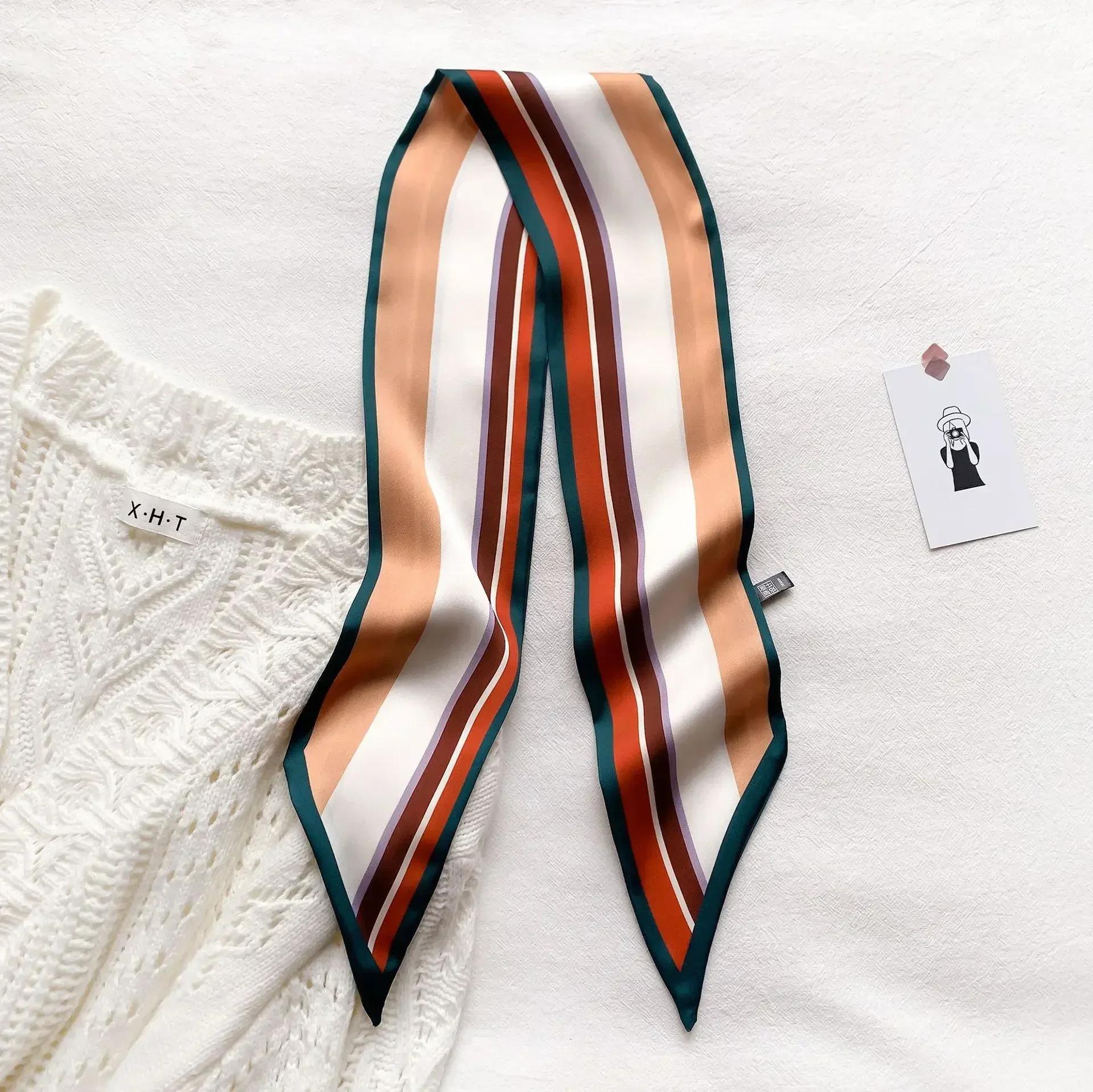 

Fashion Print Hair Ribbon Scarf Women Neck Tie Bag Scarfs Satin Silk Skinny Headscarves Ladies Foulard Floral Bands 2024 New 9.5x100cm