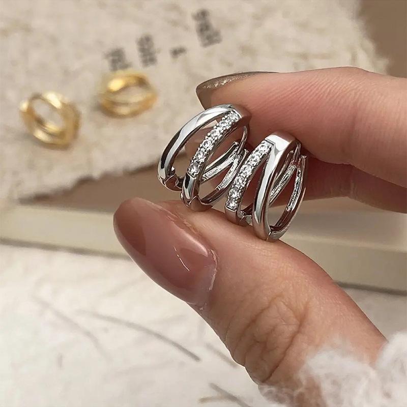 Super Flash Copper Micro-inlaid Zircon Double-layer Earrings, Ear Buckles, Light Luxury Heavy Industry, Exquisite Small and Versatile Earrings 