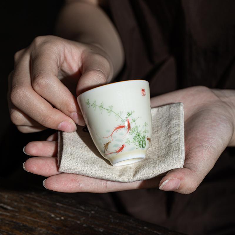 Handbemalte Keramik-Teetasse Unterglasur Blau Lotus Bambus Orchidee Teezeremonie Tasse Chinesisches Gongfu Tee-Set
