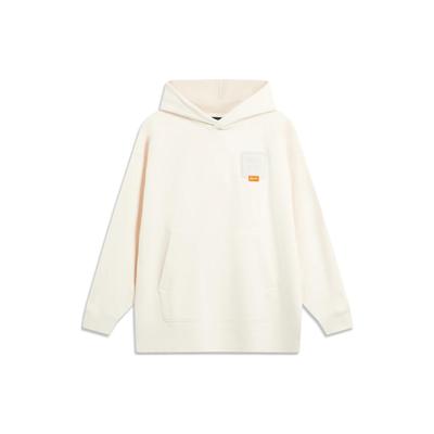 Li-Ning Felpa con cappuccio larga a tinta unita serie Wade, calda, unisex, bianco sporco AWDT935-6