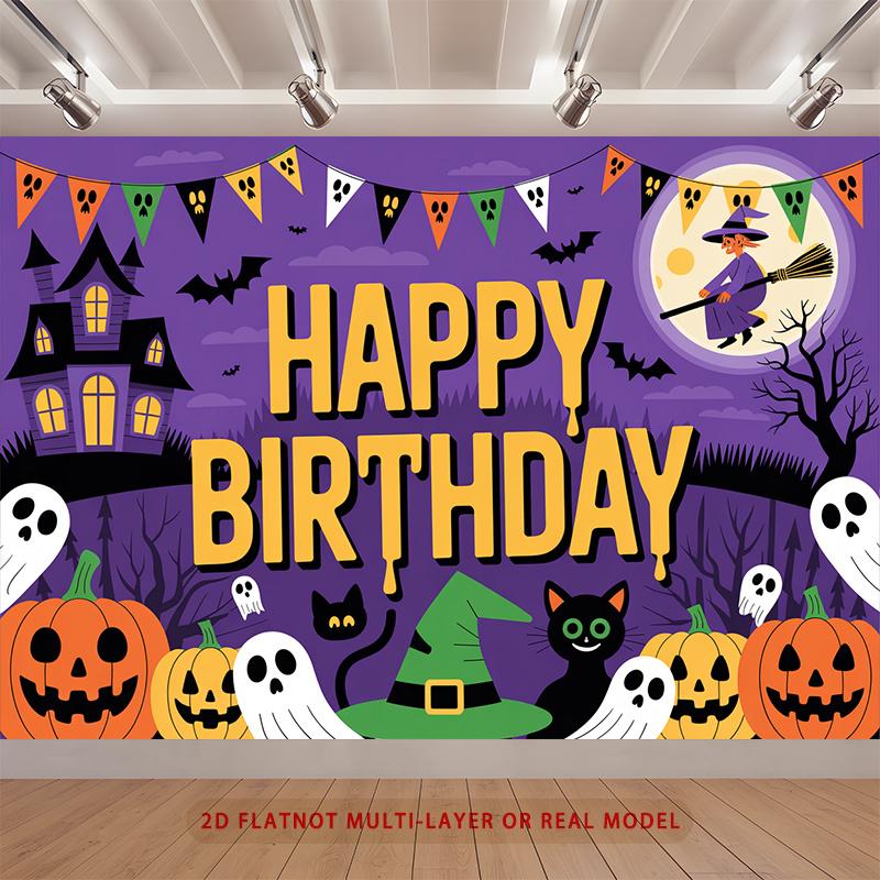 Party Backdrop Halloween Flat Spooky Ghost Pumpkin Witch Multi Layered Celebrations Celebration Photo Booth Front Door Decor