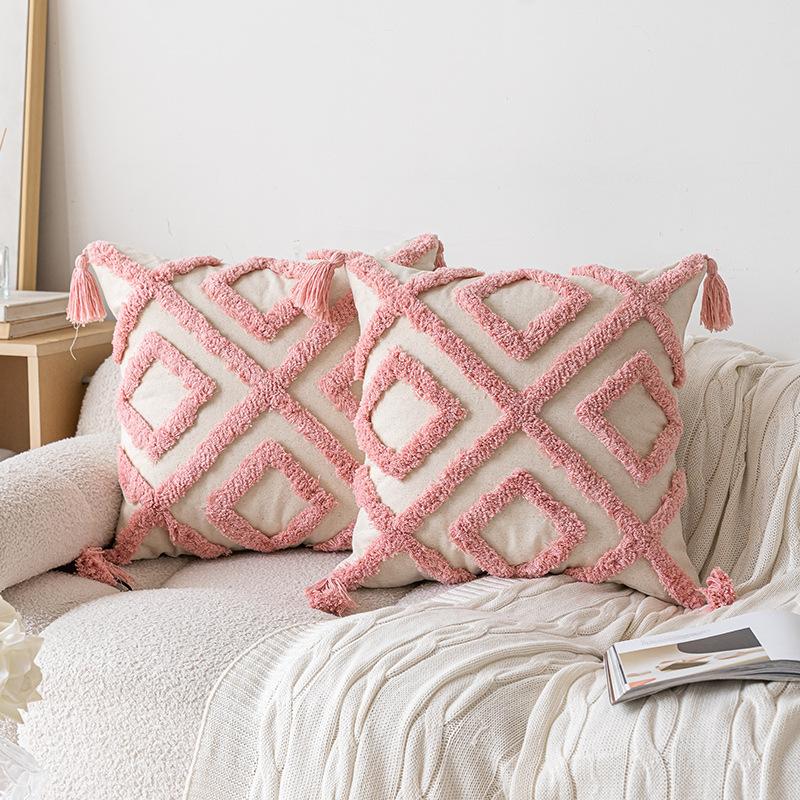 Ins Style Pink Tufted Sofa Pillow New Home Fresh Love Style Removable Pillow Case Combination Premium Durable Quality