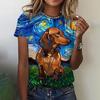 Summer Round Neck 3D The Art of Oil Painting Starry Sky and Animal Pattern Print Top Fashionable Casual Short Sleeved Women's T-shirts